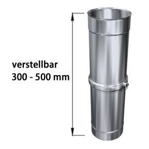 Edelstahlschornstein Längenelement einwandig justierbar 300 - 500 mm DN 80 - 300 mm