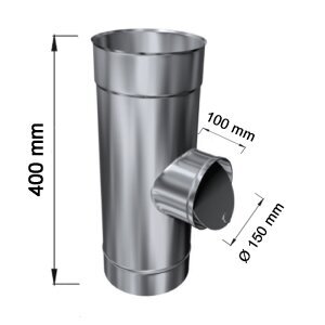 Edelstahlschornstein T-Stück mit Zugbegrenzer einwandig DN 113 - 300 mm