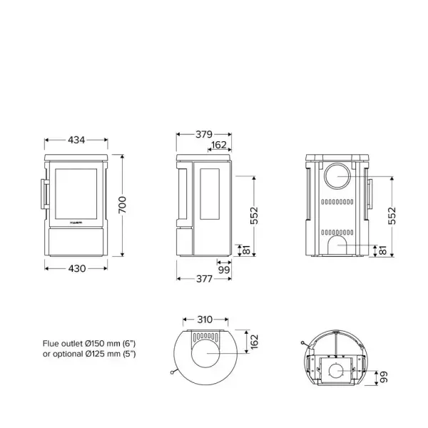 Kaminofen HWAM 2610C mit Seitenscheiben – verschiedene Ausführungen, Grau und Schwarz, 4,5 kW