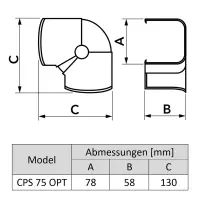 Bogen flexibel 80°-140° auf Wand  CPS 75  -  OPT