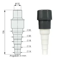 Adapter für Kondensat- Rohr/Schlauch ø32mm mit ø14/16/18/20/25mm Kondensatschlauch