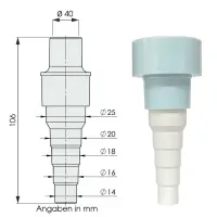 Adapter für Kondensat- Rohr/Schlauch ø40mm mit ø14/16/18/20/25mm Kondensatschlauch