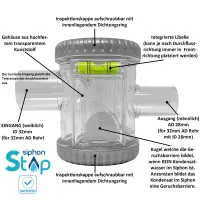 SIPHON STOP 32 (ID 32mm - AD 28mm) - Kugelsiphon mit automatischer Geruchsbarriere für die Kondensatwasserableitung [SCD300006]