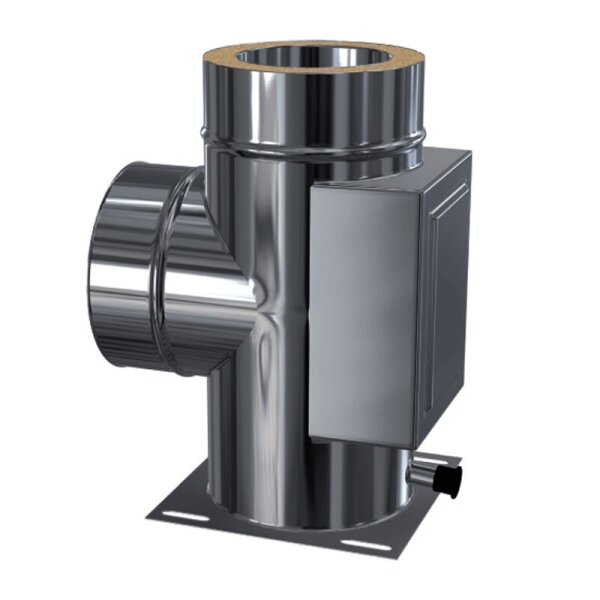 Edelstahlschornstein Kombi Grundplatte-Reinigung-T-Anschluss 90° DW 113 - 250 mm
